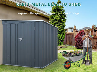 6x8FT Galvanized Steel Outdoor Storage Shed with Lockable Double Doors, Metal Lean to Shed with Free PC Light Board for Tools, Bikes & Patio Essential