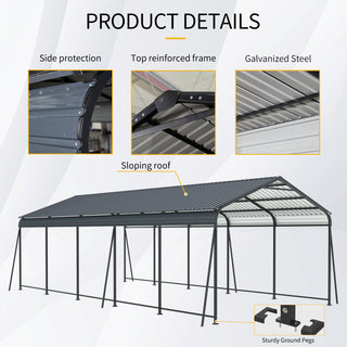 Heavy-Duty Metal Carport with Galvanized Steel Roof and Frame, All-Weather Outdoor Car Shelter Garage for Driveway, Cars, and Trucks