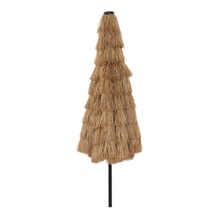 9FT/10FT 2-Tier Thatched Tiki Patio Umbrella with Crank – Natural Color, Beach-Style Sunshade