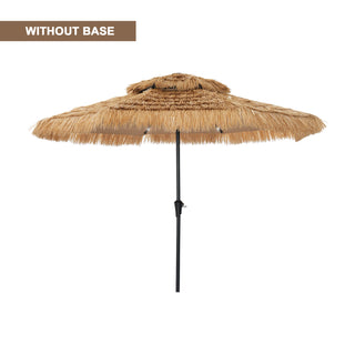 9FT/10FT 2-Tier Thatched Tiki Patio Umbrella with Crank – Natural Color, Beach-Style Sunshade