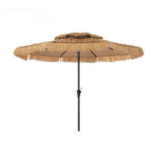 9FT/10FT 2-Tier Thatched Tiki Patio Umbrella with Crank – Natural Color, Beach-Style Sunshade