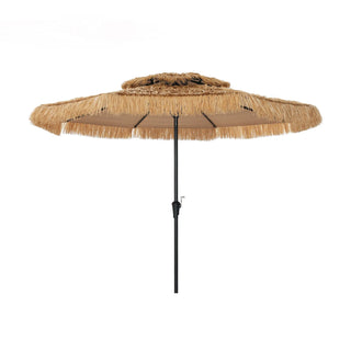 9FT/10FT 2-Tier Thatched Tiki Patio Umbrella with Crank – Natural Color, Beach-Style Sunshade