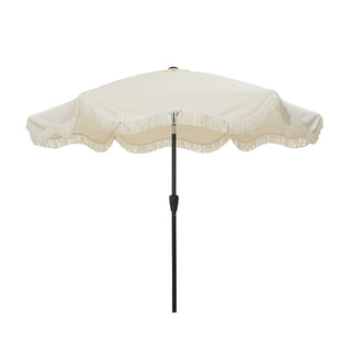 9 FT Tassel Market Patio Umbrella with Full Fiberglass Rib in Cream/Beige/Tan