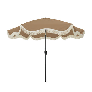9 FT Tassel Market Patio Umbrella with Full Fiberglass Rib in Cream/Beige/Tan