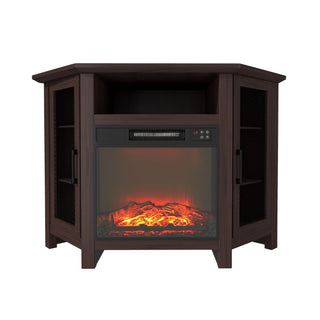 44.5 Inch MDF Wood Cabinet TV Stand with Electric Fireplace - Brown/White Finish
