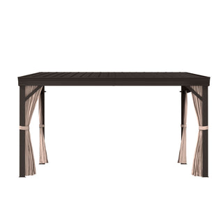 VineLull Outdoor Wall-Mounted Hardtop Pergora with Curtains and Netting