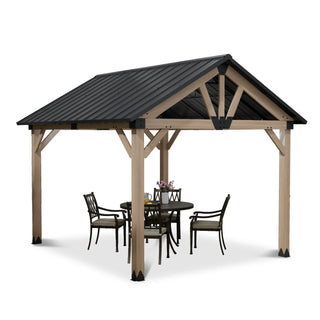 Cedarpinnacle Cedar Wood Gazebo with Steel Gable Hardtop for Patio & Backyard