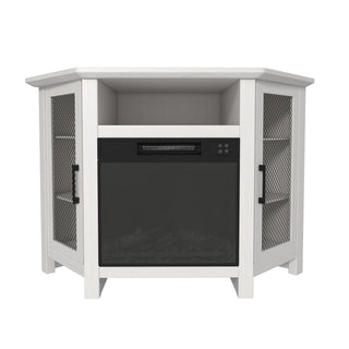 44.5 Inch MDF Wood Cabinet TV Stand with Electric Fireplace - Brown/White Finish