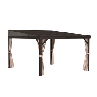 VineLull Outdoor Wall-Mounted Hardtop Pergora with Curtains and Netting