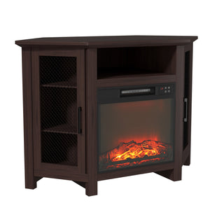 44.5 Inch MDF Wood Cabinet TV Stand with Electric Fireplace - Brown/White Finish
