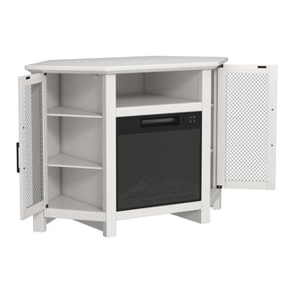 44.5 Inch MDF Wood Cabinet TV Stand with Electric Fireplace - Brown/White Finish