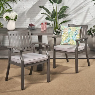 Modern Aluminum Gray Outdoor Dining Chairs with Cushions (Set of 2)