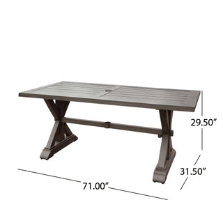 Outdoor Aluminum Dining Table – Modern Dark Gray Slatted Top, Sleek & Weather-Resistant