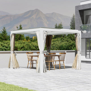 10x12/10x10 FT Outdoor Louvered Pergola with Adjustable Louvers-Brown/Gray/White