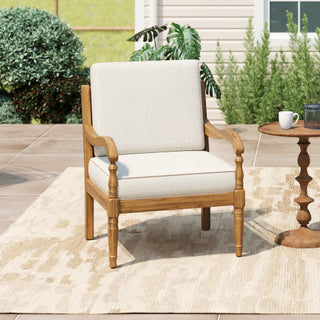 Natural Finish & Beige Fabric Outdoor Acacia Wood Patio Chair with Cushions –  Luxe Wooden Club Style