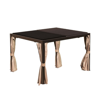 10x12/10x10 FT Outdoor Louvered Pergola with Adjustable Louvers-Brown/Gray/White