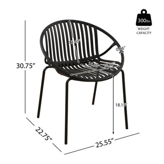 7-Piece Outdoor Modern Black Metal Table & Stackable Chairs - Polypropylene