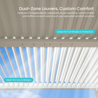 10x12/10x10 FT Outdoor Louvered Pergola with Adjustable Louvers-Brown/Gray/White