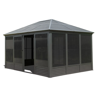Solarium Aluminum Hardtop Gazebo with Galvanized Steel Roof, Movable PVC Screen Walls, Sliding Doors