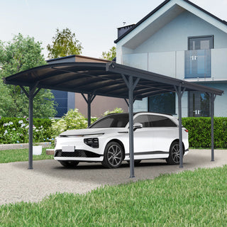 10x19 FT Modern Arch Aluminum Carport, Weather-Resistant Polycarbonate Roof Canopy for Driveway, Car, and Truck