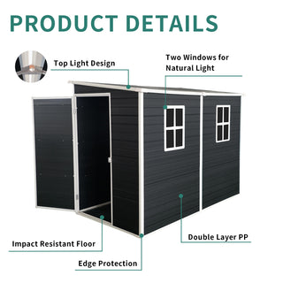 8x4 FT Outdoor Resin Garden Shed with Floor and 2 Windows, Plastic Patio Outdoor Storage Shed with Lockable Door for Garden Tools, Bicycles, Trash Cans, Black