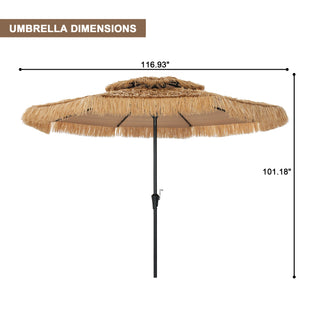 9FT/10FT 2-Tier Thatched Tiki Patio Umbrella with Crank – Natural Color, Beach-Style Sunshade