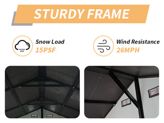 Outdoor Resin Storage Shed with Windows, Strong Aluminum Frame & Floor for Garden, Backyard Organization (White+Brown)