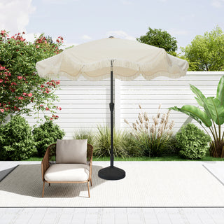 9 FT Tassel Market Patio Umbrella with Full Fiberglass Rib in Cream/Beige/Tan