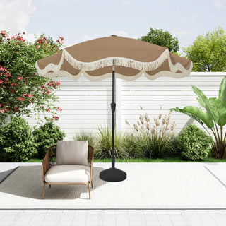 9 FT Tassel Market Patio Umbrella with Full Fiberglass Rib in Cream/Beige/Tan