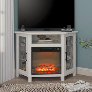 44.5 Inch MDF Wood Cabinet TV Stand with Electric Fireplace - Brown/White Finish