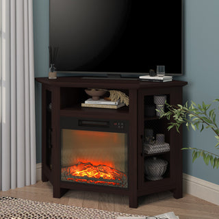 44.5 Inch MDF Wood Cabinet TV Stand with Electric Fireplace - Brown/White Finish