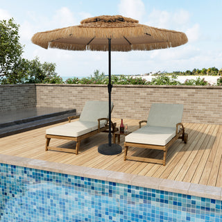 9FT/10FT 2-Tier Thatched Tiki Patio Umbrella with Crank – Natural Color, Beach-Style Sunshade