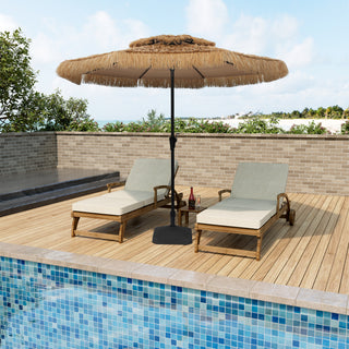 9FT/10FT 2-Tier Thatched Tiki Patio Umbrella with Crank – Natural Color, Beach-Style Sunshade