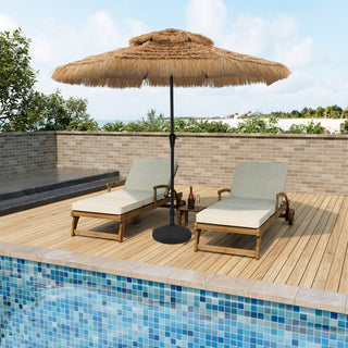 9FT/10FT 2-Tier Thatched Tiki Patio Umbrella with Crank – Natural Color, Beach-Style Sunshade