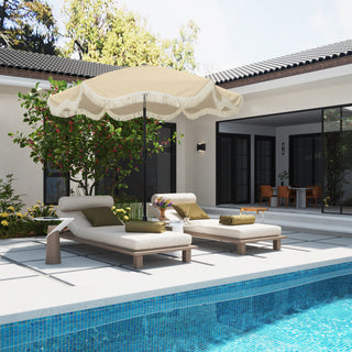 9 FT Tassel Market Patio Umbrella with Full Fiberglass Rib in Cream/Beige/Tan