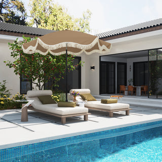 9 FT Tassel Market Patio Umbrella with Full Fiberglass Rib in Cream/Beige/Tan