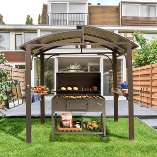 Hardtop Grill Outdoor BBQ Gazebo with 2 Side Shelves and Sloping Galvanized Steel Roof, Metal Permanent Grill Canopy with Ceiling Hooks