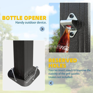 Hardtop Grill Outdoor BBQ Gazebo with 2 Side Shelves and Sloping Galvanized Steel Roof, Metal Permanent Grill Canopy with Ceiling Hooks