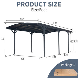 10x19 FT Modern Arch Aluminum Carport, Weather-Resistant Polycarbonate Roof Canopy for Driveway, Car, and Truck