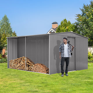 Mondawe 2-in-1 Metal Outdoor Storage Shed and Firewood Shed, Grey Dual-Use Design for Winter Use