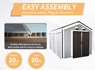 Outdoor Resin Storage Shed with Windows, Strong Aluminum Frame & Floor for Garden, Backyard Organization (White+Brown)