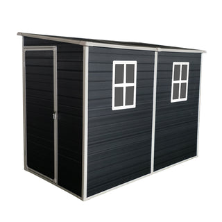 8x4 FT Outdoor Resin Garden Shed with Floor and 2 Windows, Plastic Patio Outdoor Storage Shed with Lockable Door for Garden Tools, Bicycles, Trash Cans, Black