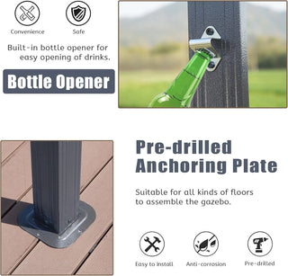 Hardtop Grill Outdoor BBQ Gazebo with 2 Side Shelves and Sloping Galvanized Steel Roof, Metal Permanent Grill Canopy with Ceiling Hooks