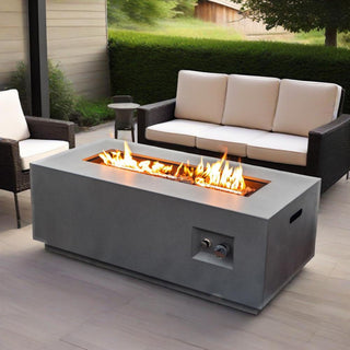42" Propane Gas Fire Pit Table 2-Pieces, 50000 BTU Rectangular Steel Fire Pit with Glass Wind Guard for Outside Patio Deck Garden Courtyard -Light Gray