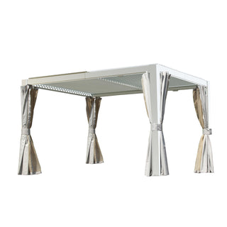 10x12/10x10 FT Outdoor Louvered Pergola with Adjustable Louvers-Brown/Gray/White