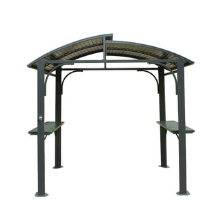 Hardtop Grill Outdoor BBQ Gazebo with 2 Side Shelves and Sloping Galvanized Steel Roof, Metal Permanent Grill Canopy with Ceiling Hooks