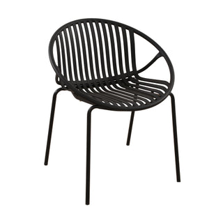 7-Piece Outdoor Modern Black Metal Table & Stackable Chairs - Polypropylene