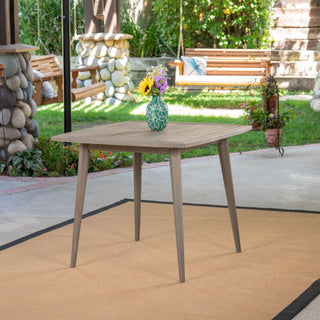 Outdoor Square Acacia Wood Patio Table – Gray/Wood-looking Finish with Straight Legs