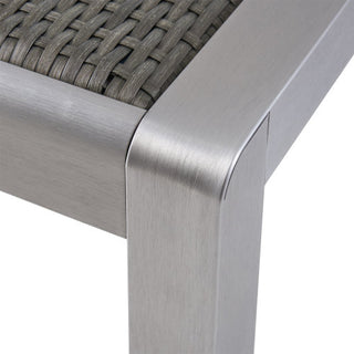35 Inch Square Outdoor Dining Table – Anodized Aluminum Frame with Wicker Top in Silver & Gray
