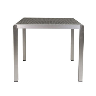 35 Inch Square Outdoor Dining Table – Anodized Aluminum Frame with Wicker Top in Silver & Gray
